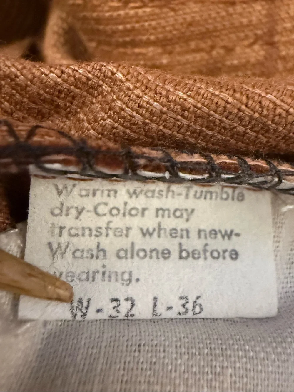 VTG 1980 Levis 519 Corduroy Pants Brown White Tab Straight 32x36 Fits 30x34 USA